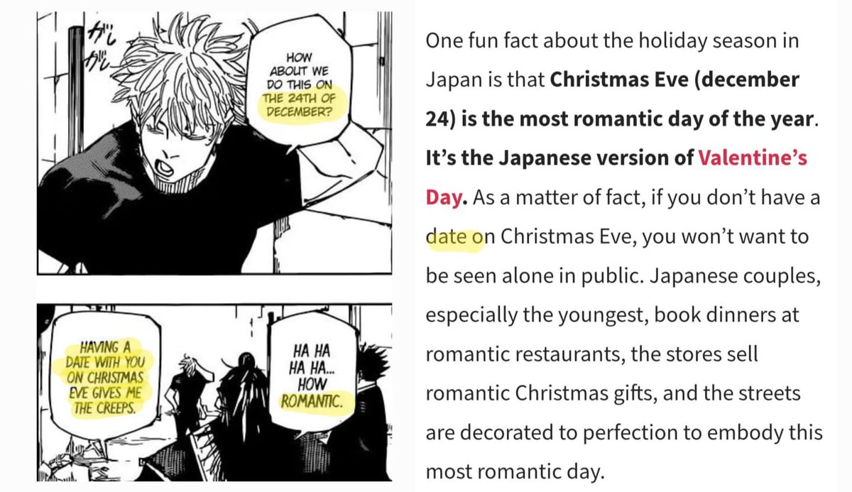 JumJumSDH's tweet photo. Let's see: 

Yuji: unrequited crush (altho it's cute)

Sukuna: stalker who sukuna outright rejected

Dabura: had more chemistry w/ mahoraga than this 3 sec. Interaction 

Gojo: the most profound love story in the series but we're choosing to sleep on it cause it's gay https://t.co/c3Q4CpoyDx
