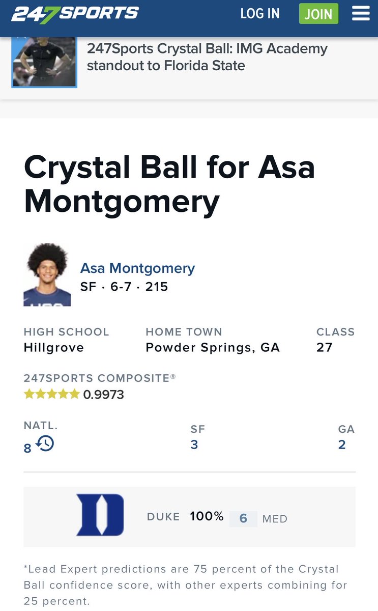 HughStraine's tweet photo. #Duke has received a crystal ball prediction to land 2027 5-star forward Asa Montgomery. https://t.co/NtvD6PUpFt