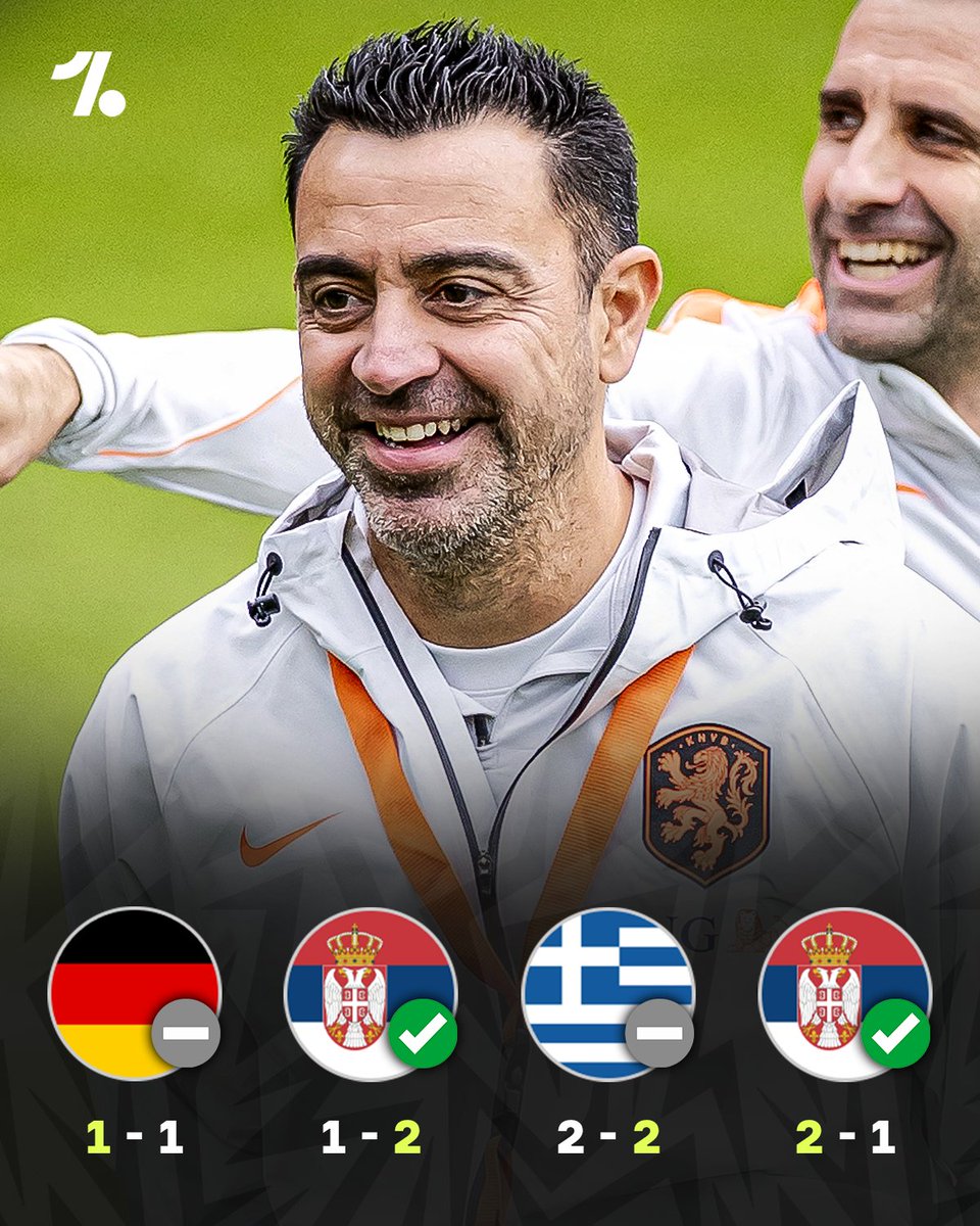 OneFootball's tweet photo. Xavi gets through his first stint as Netherlands boss without defeat 💪🟠 https://t.co/KtWfi3g9DG