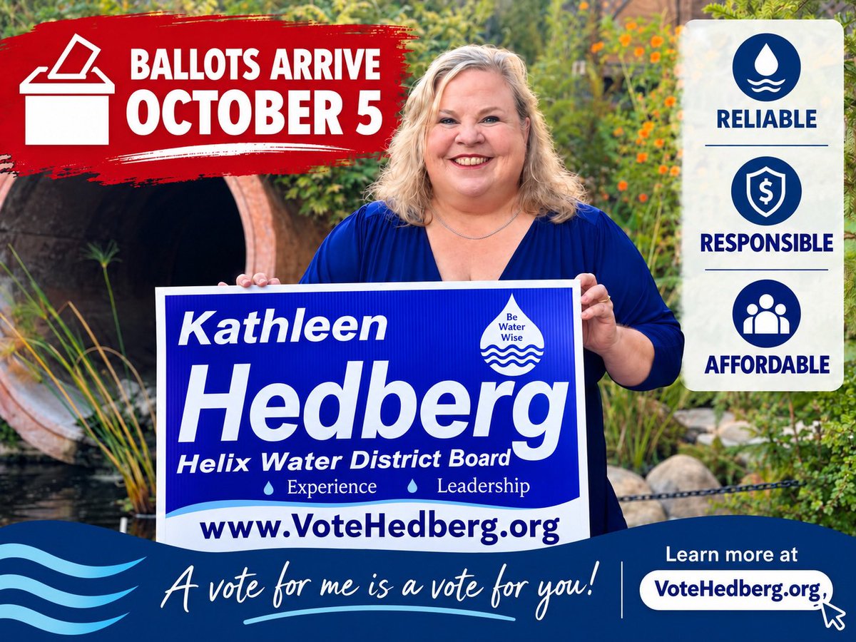 mom4h2o's tweet photo. Ballots are coming! Re-elect Kathleen Hedberg to continue working for YOU! #BeWaterWise #GOTV https://t.co/rgoJD1Qunf