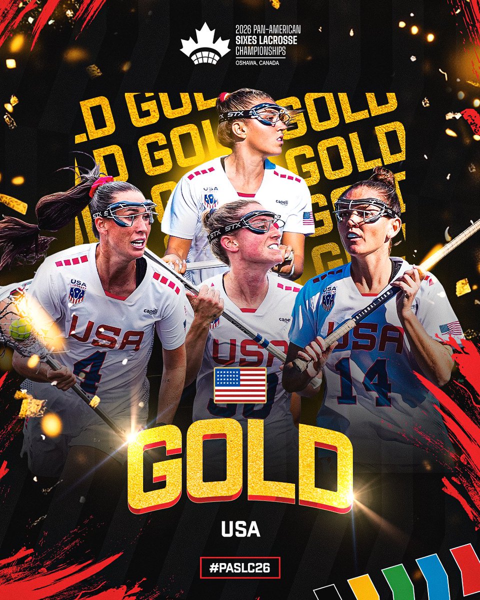 WorldLacrosse's tweet photo. The United States emerge as Pan-American champions after a thrilling one-goal final against Canada that went right down to the wire! 🇺🇸

#PASLC26 #Lacrosse https://t.co/GyXByVsAYm