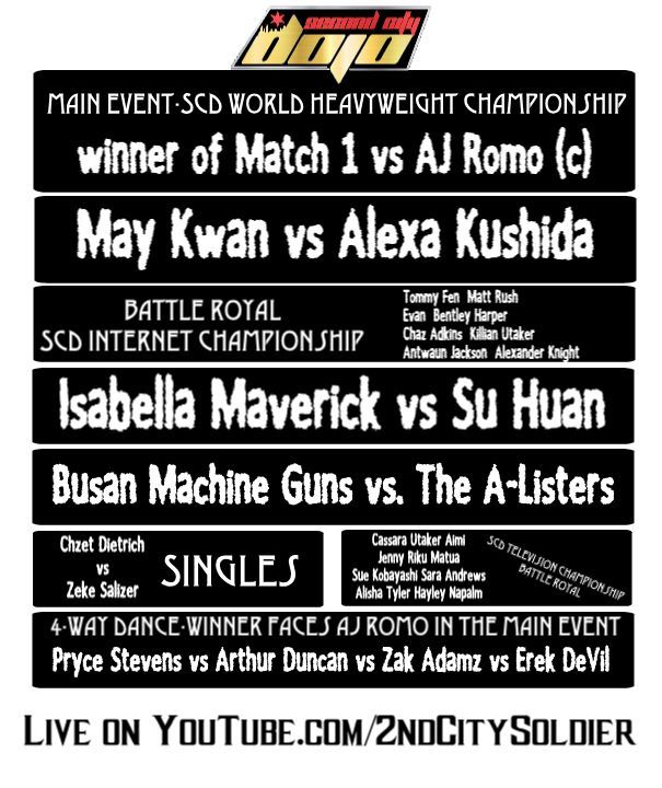 SecondCityCAWs's tweet photo. Tomorrow at 5 PM CST, Second City Dojo returns to your screens! 

The World Heavyweight, Internet, and Television championships are up for grabs! Plenty of action to come your way! 

Be there or be square! https://t.co/enAqtIZuX3