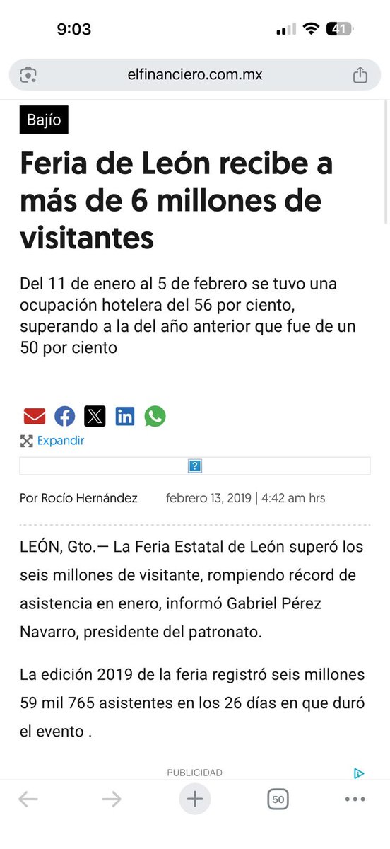 davidnovoatosca's tweet photo. Estimado @MiguelZacarias, valoro mucho tu trabajo y te considero un buen periodista. Precisamente por eso quiero aclarar, una última vez, algunas afirmaciones que has hecho reiteradamente sobre mi gestión al frente de la @FeriaDeLeon.

Has cuestionado tanto las cifras de afluencia como las de derrama económica. Incluso, cuando hablamos personalmente del estudio de derrama, me dijiste una frase que también has repetido públicamente: “quien paga manda”.

Vamos por partes y, sobre todo, con datos.

Primero, la afluencia.

Has señalado que durante mi gestión comenzaron a “inflarse” las cifras de asistencia. Sin embargo, basta revisar la hemeroteca.

En 2007 ya se hablaba de una afluencia de alrededor de 5.5 millones de personas.

En 2013, de 5.63 millones.

En 2016, de 6.27 millones.

En 2019, de 6.06 millones.

Y en 2020, de 5.585 millones.

Todos esos datos son anteriores a mi llegada a la presidencia del Patronato y adjunto las publicaciones para que cualquiera pueda verificarlos.

Por eso, independientemente de cualquier opinión, hay algo que la evidencia histórica permite establecer con claridad: las cifras de afluencia de ese orden existían muchos años antes de mi gestión.

Afirmar o insinuar que conmigo comenzaron a “inflarse” simplemente no coincide con la hemeroteca.

Ahora vayamos a la derrama económica.

Aquí has utilizado reiteradamente el argumento de “quien paga manda” para desacreditar el estudio.

El problema con ese razonamiento es que, llevado a sus últimas consecuencias, desacreditaría por principio cualquier estudio simplemente por identificar quién lo financió o contrató.

El Banco Mundial, por ejemplo, financia y contrata estudios, evaluaciones y consultorías relacionadas con proyectos y políticas en los que participa. Eso, por sí mismo, no convierte sus resultados en falsos. Su validez se analiza a partir de la metodología y la evidencia utilizada.

Pensemos también en el INEGI. Es un organismo constitucionalmente autónomo que se financia con recursos públicos. ¿Cuando publica una cifra favorable para México deberíamos asumir que está inflada porque “quien paga manda”? Evidentemente no.

Y en nuestro caso, además, el estudio fue realizado por SAI Consultores, firma fundada por Jaime Serra Puche. Utilizar “quien paga manda” como argumento para sostener que la derrama fue inflada implica también poner en duda la independencia y el profesionalismo de quien realizó el estudio, sin presentar evidencia de que sus resultados hayan sido manipulados.

Entonces vayamos a lo verdaderamente importante:

¿Qué está mal en el estudio? ¿La metodología? Perfecto. Señalemos concretamente qué está mal y discutámoslo con datos.

Por supuesto, toda metodología es susceptible de revisarse, mejorarse y perfeccionarse. Eso es muy distinto a afirmar, sin demostrarlo, que los datos fueron inflados.

Cuestionar es válido. Debatir también. Pero afirmar que “se inflaron los datos” requiere evidencia.

“Quien paga manda” puede expresar una sospecha u opinión, pero no demuestra que un estudio haya sido manipulado ni que sus resultados hayan sido inflados.

Porque una opinión, por más veces que se repita, no se convierte en un hecho.

Miguel, si después de revisar la hemeroteca y de analizar la metodología del estudio la conclusión sigue siendo simplemente que “se inflaron los datos” porque “quien paga manda”, entonces me parece que queda muy poco margen para un debate serio.

Los datos se pueden cuestionar. Pero se cuestionan con datos.

Te mando un saludo.