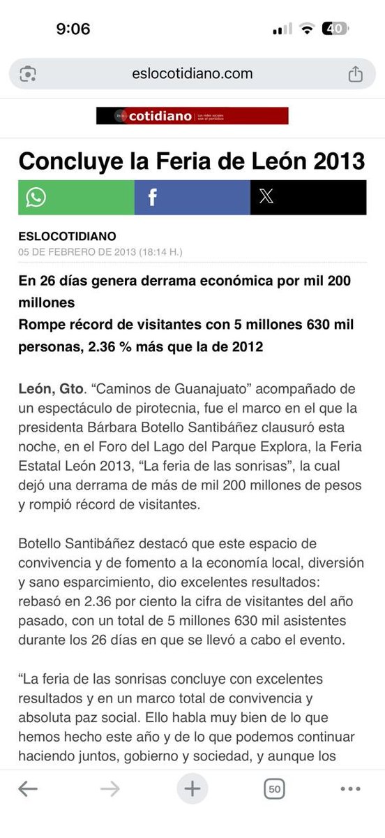 davidnovoatosca's tweet photo. Estimado @MiguelZacarias, valoro mucho tu trabajo y te considero un buen periodista. Precisamente por eso quiero aclarar, una última vez, algunas afirmaciones que has hecho reiteradamente sobre mi gestión al frente de la @FeriaDeLeon.

Has cuestionado tanto las cifras de afluencia como las de derrama económica. Incluso, cuando hablamos personalmente del estudio de derrama, me dijiste una frase que también has repetido públicamente: “quien paga manda”.

Vamos por partes y, sobre todo, con datos.

Primero, la afluencia.

Has señalado que durante mi gestión comenzaron a “inflarse” las cifras de asistencia. Sin embargo, basta revisar la hemeroteca.

En 2007 ya se hablaba de una afluencia de alrededor de 5.5 millones de personas.

En 2013, de 5.63 millones.

En 2016, de 6.27 millones.

En 2019, de 6.06 millones.

Y en 2020, de 5.585 millones.

Todos esos datos son anteriores a mi llegada a la presidencia del Patronato y adjunto las publicaciones para que cualquiera pueda verificarlos.

Por eso, independientemente de cualquier opinión, hay algo que la evidencia histórica permite establecer con claridad: las cifras de afluencia de ese orden existían muchos años antes de mi gestión.

Afirmar o insinuar que conmigo comenzaron a “inflarse” simplemente no coincide con la hemeroteca.

Ahora vayamos a la derrama económica.

Aquí has utilizado reiteradamente el argumento de “quien paga manda” para desacreditar el estudio.

El problema con ese razonamiento es que, llevado a sus últimas consecuencias, desacreditaría por principio cualquier estudio simplemente por identificar quién lo financió o contrató.

El Banco Mundial, por ejemplo, financia y contrata estudios, evaluaciones y consultorías relacionadas con proyectos y políticas en los que participa. Eso, por sí mismo, no convierte sus resultados en falsos. Su validez se analiza a partir de la metodología y la evidencia utilizada.

Pensemos también en el INEGI. Es un organismo constitucionalmente autónomo que se financia con recursos públicos. ¿Cuando publica una cifra favorable para México deberíamos asumir que está inflada porque “quien paga manda”? Evidentemente no.

Y en nuestro caso, además, el estudio fue realizado por SAI Consultores, firma fundada por Jaime Serra Puche. Utilizar “quien paga manda” como argumento para sostener que la derrama fue inflada implica también poner en duda la independencia y el profesionalismo de quien realizó el estudio, sin presentar evidencia de que sus resultados hayan sido manipulados.

Entonces vayamos a lo verdaderamente importante:

¿Qué está mal en el estudio? ¿La metodología? Perfecto. Señalemos concretamente qué está mal y discutámoslo con datos.

Por supuesto, toda metodología es susceptible de revisarse, mejorarse y perfeccionarse. Eso es muy distinto a afirmar, sin demostrarlo, que los datos fueron inflados.

Cuestionar es válido. Debatir también. Pero afirmar que “se inflaron los datos” requiere evidencia.

“Quien paga manda” puede expresar una sospecha u opinión, pero no demuestra que un estudio haya sido manipulado ni que sus resultados hayan sido inflados.

Porque una opinión, por más veces que se repita, no se convierte en un hecho.

Miguel, si después de revisar la hemeroteca y de analizar la metodología del estudio la conclusión sigue siendo simplemente que “se inflaron los datos” porque “quien paga manda”, entonces me parece que queda muy poco margen para un debate serio.

Los datos se pueden cuestionar. Pero se cuestionan con datos.

Te mando un saludo.