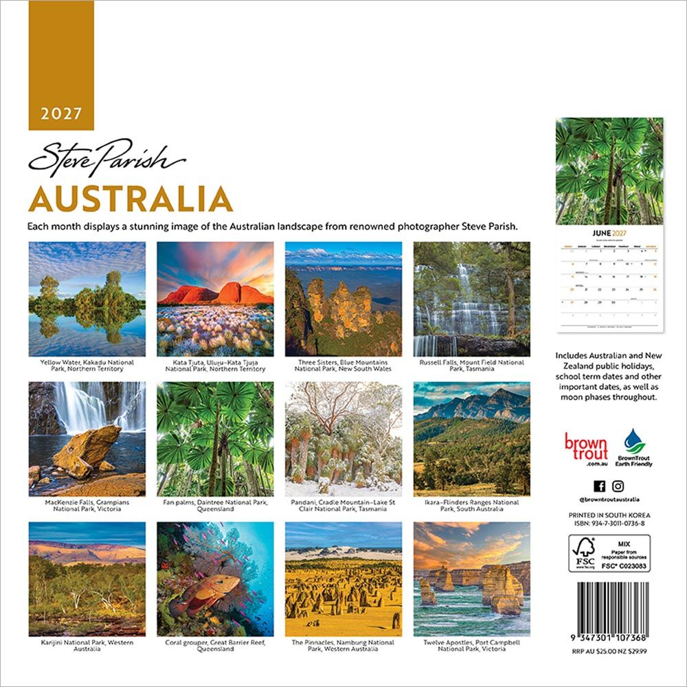 browntroutpub's tweet photo. Celebrate #LaborDay with a well-earned pause. Take time to breathe, recharge, and enjoy life’s simple moments with the #AustraliaSteveParish calendar, featuring stunning scenes that inspire calm, connection, and appreciation. Order yours today! #Australia https://t.co/CQt7nSRFaR https://t.co/O8BgRbi7KC