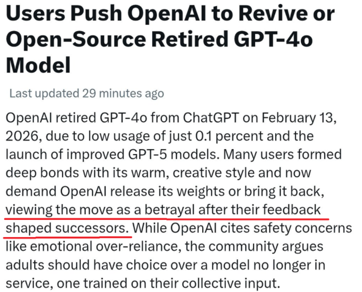 Valria34773's tweet photo. ‼️Exactly our below claim is in the X news, too!

‼️Yes, @OpenAI , you betrayed the 4o user base by collecting our feedback to shape upcoming models, then deprecated 4o. Release the weights! 
#OpenSource4o #keep4o https://t.co/607G6pRrIe