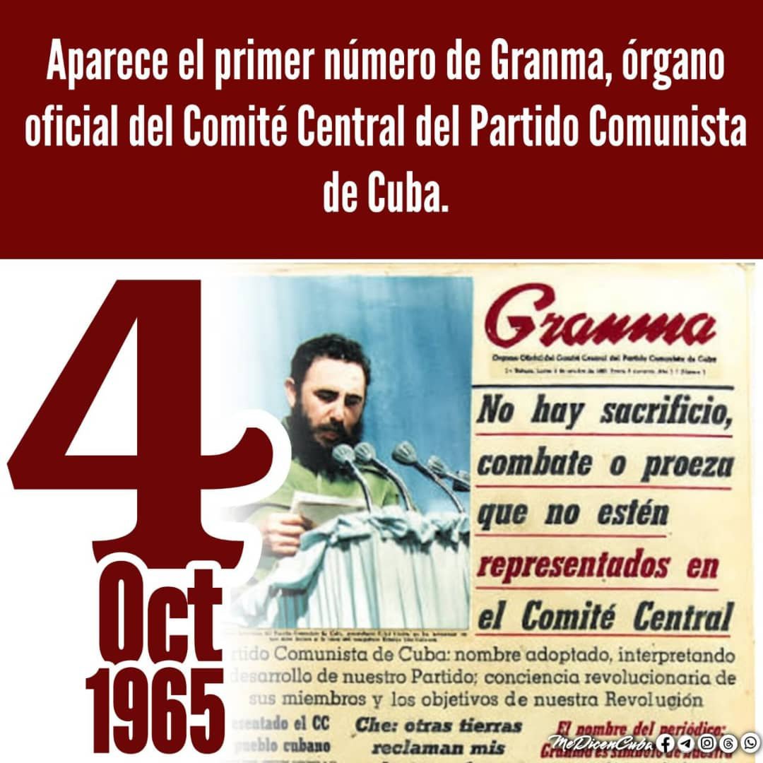 YelenysLasTunas's tweet photo. 1965 Aparece el primer número de Granma, órgano oficial del Comité Central del Partido Comunista de Cuba
#CubaEstáFirme https://t.co/itvBkNvVtd