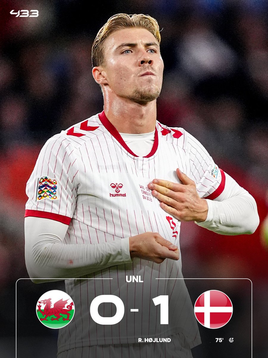 433's tweet photo. 𝐇𝐎𝐉𝐋𝐔𝐍𝐃 𝐀𝐓 𝐈𝐓 𝐀𝐆𝐀𝐈𝐍 💪🇩🇰

Rasmus Højlund scores in back-to-back games, helping Denmark secure the win. 🫡 https://t.co/vTn19OrkFv