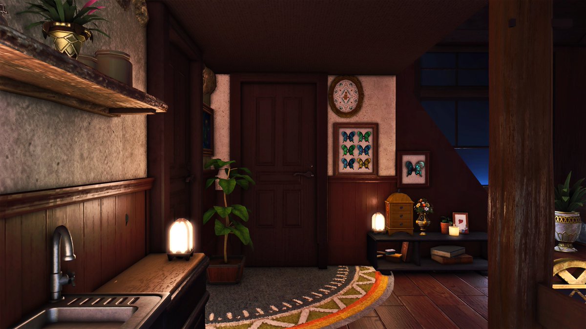 SKDXIV's tweet photo. 【NORTHENLIGHT】🌌 

A warm, little cozy cabin against the colorful icy aurora of the night. 

 #FF14ハウジング #FF14Housing https://t.co/EunJPxr9TU