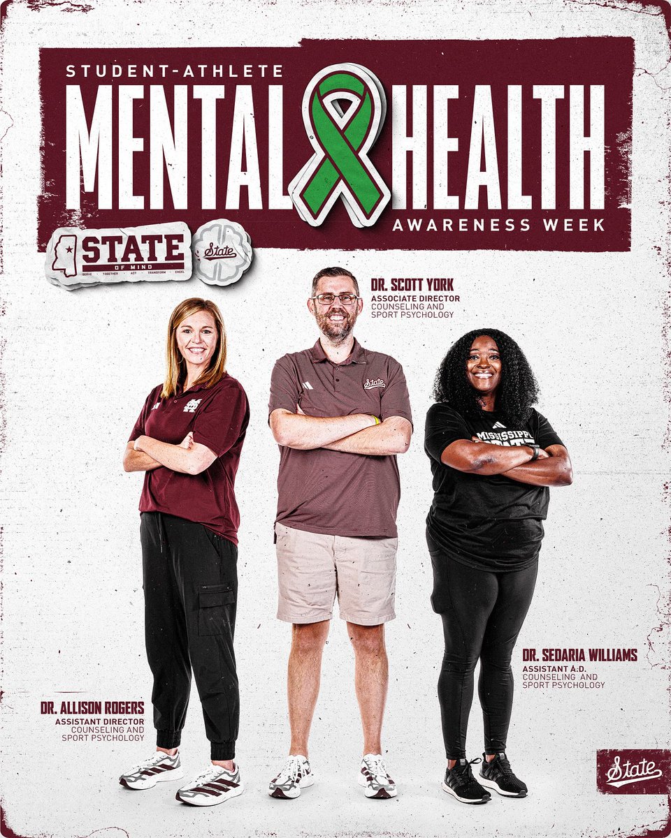 HailStateBAS's tweet photo. It’s Student-Athlete Mental Health Week!

Follow along to learn more about the great work our team doing to support performance on and off the field of play.

#STATEofMind | #YouMeanMore https://t.co/j6gKS5ApbQ