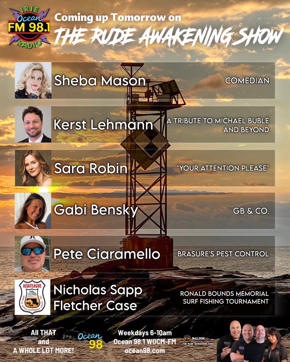 Ocean98WOCM's tweet photo. Coming up tomorrow morning! https://t.co/NVt6PoJ2xZ #ocean98 #ocmd #bulldogsrudeawakeningshow #voiceofthecommunity #thankyouforlistening https://t.co/qmHYcVwkWn