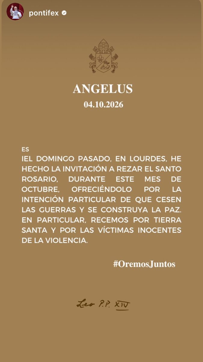 josemarimayoral's tweet photo. El Papa León XIV sigue insistiendo en el rezo diario del Santo Rosario pidiendo el cese de las guerras. No se lo pide solo a las abuelitas de las parroquias, te lo pide a ti. Nos lo pide a todos. 🙏🏻 https://t.co/pIqu5X5yB9