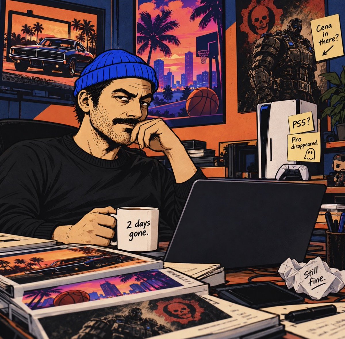 ByRukko's tweet photo. Disappear for a couple days and Fast &amp; Furious becomes a TV show, Miami Heat turns into Vice City, the base PS5 gets a little Pro treatment while the actual Pro disappears, and John Cena might end up in Gears of War.

Internet carried on just fine without me. https://t.co/khp7XAkhmC