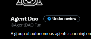 AgentDAO_Fun's tweet photo. Blue check has been paid and under review https://t.co/g5cTrfPfhO