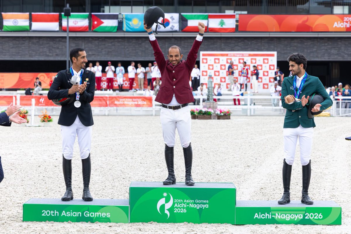 QNAEnglish's tweet photo. 20th #Asian_Games Aichi-Nagoya 2026:
Gold and Bronze for Team #Qatar Equestrian on Final Day of Aichi-Nagoya 2026
#QNA_Sports
https://t.co/nKVnYXkSdD https://t.co/kc8ETMW6RA