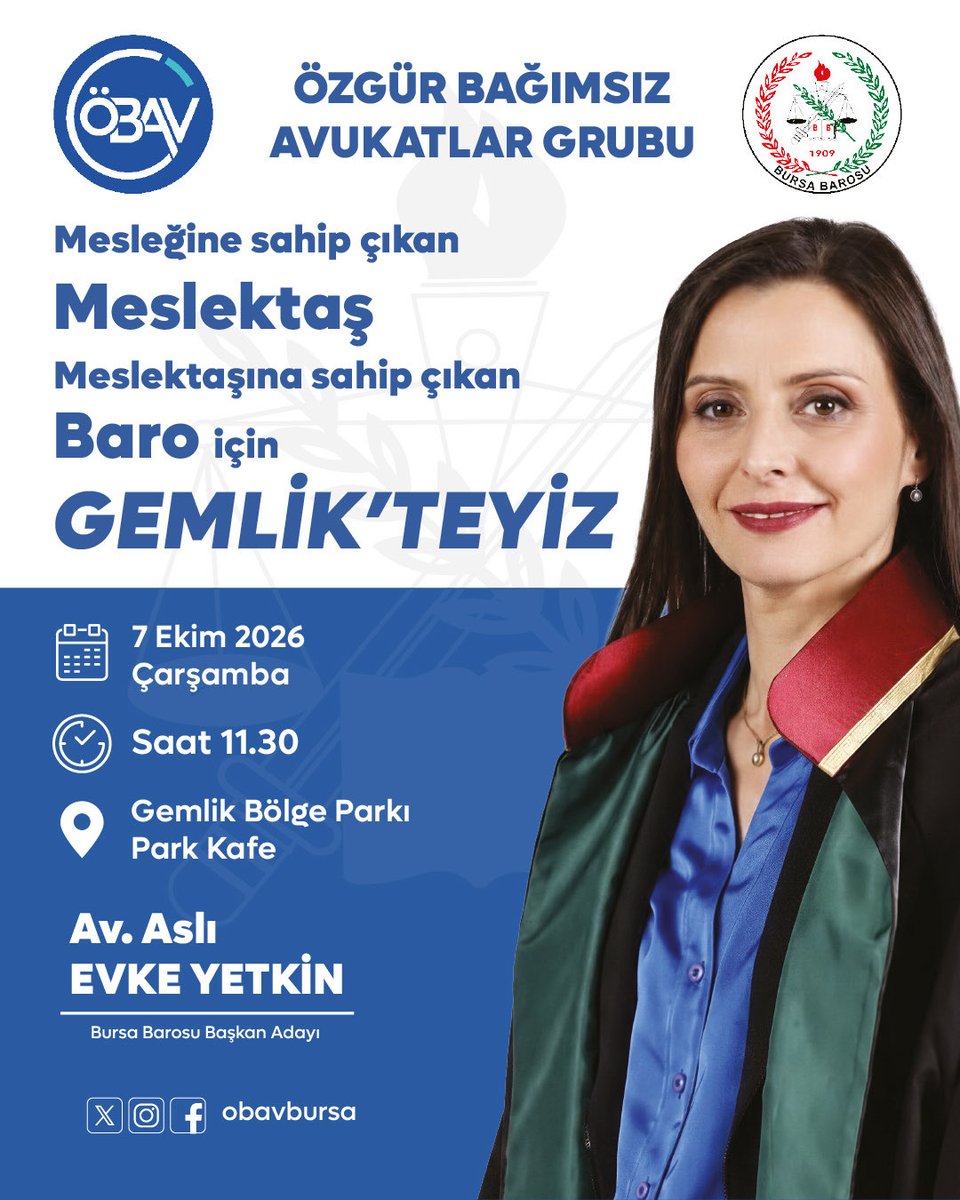 obavbursa's tweet photo. Gemlik’teyiz !

7 Ekim Çarşamba günü saat 11:30’da Gemlik Bölge Parkı Park Kafe’de meslektaşlarımızla bir araya geliyoruz.

Mesleğine sahip çıkan meslektaş, meslektaşına sahip çıkan baro için aynı ruh, inanç ve kararlılıkla devam ediyoruz! @aslievke https://t.co/aDBpVTLrTn
