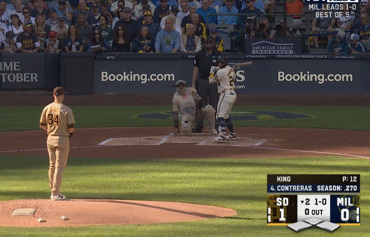 SamNeher24's tweet photo. I’m all for teams doing whatever they fan to create a home field advantage, but the Brewers putting an ad behind home plate promoting a website telling fans to boo the Padres’ starting pitcher is a little classless imo https://t.co/pqtKflL5kl