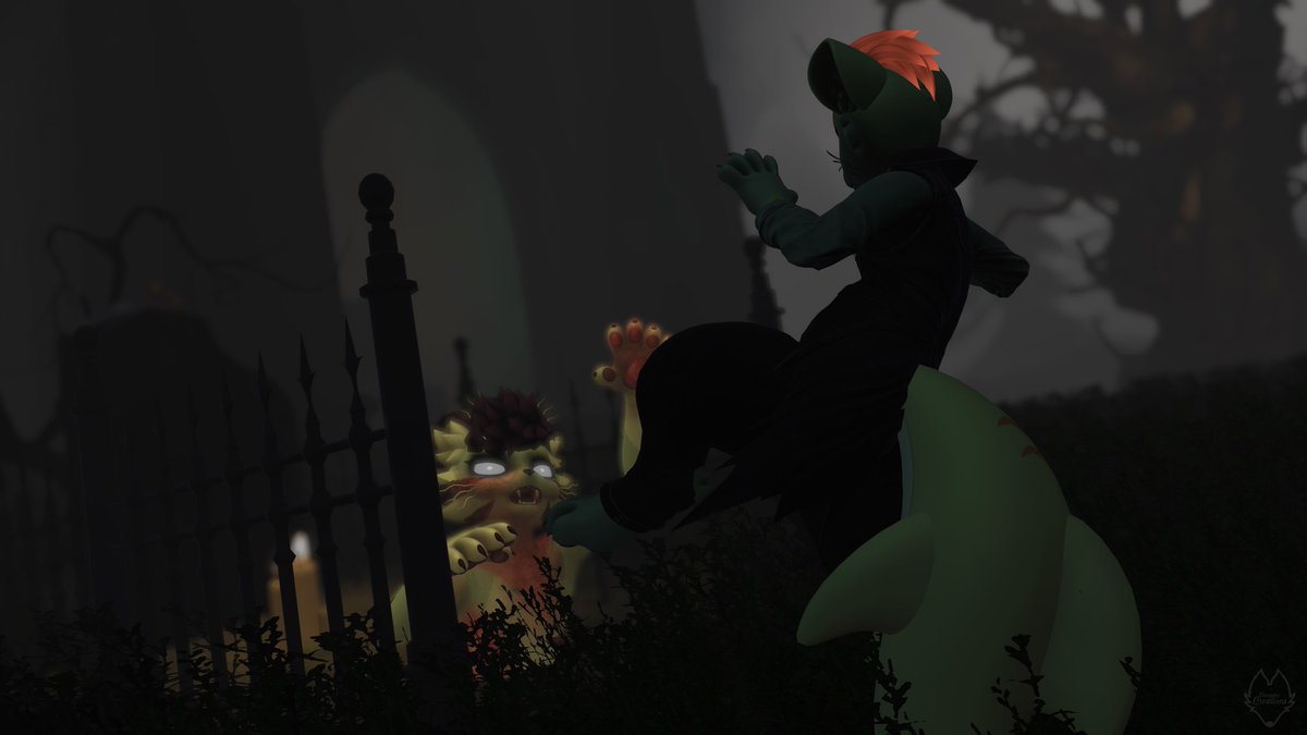 KieranCatto's tweet photo. Caught someone lurking around my grave… might as well keep them!~

#halloween #spooky #vampire #zombie #vrchatfurry #vrchat #furry https://t.co/qJxRouUwRT