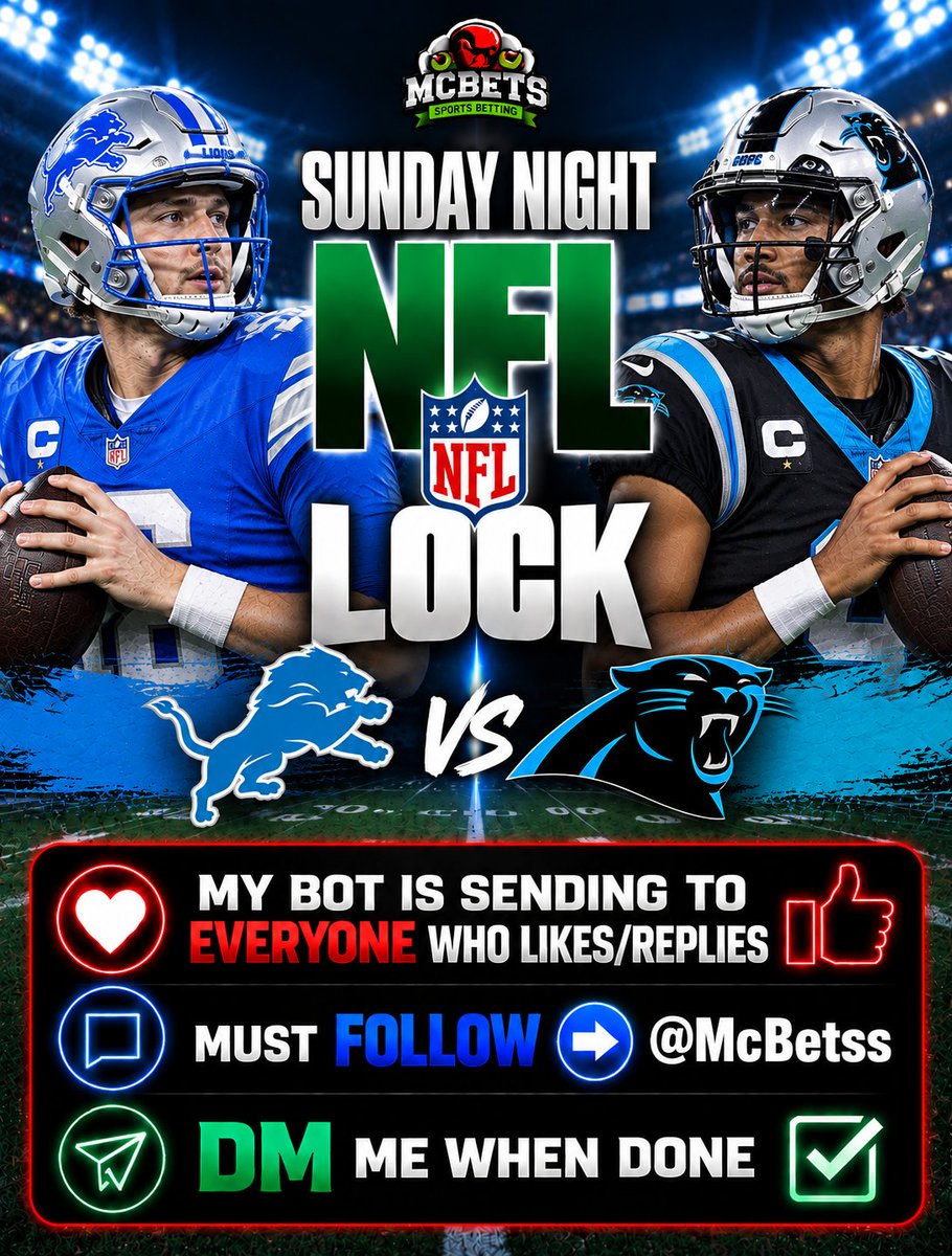McBetss's tweet photo. FREE Sunday Night NFL LOCK🏈

My Bot is sending to 𝐄𝐕𝐄𝐑𝐘𝐎𝐍𝐄 who 𝐋𝐈𝐊𝐄𝐒/𝐑𝐄𝐏𝐋𝐈𝐄𝐒❤️

Must FOLLOW ➡️ @McBetss 

DM me when done☑️ https://t.co/oTOUniXHIy