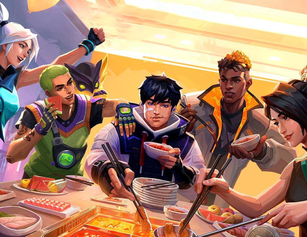 BDERADIANTE's tweet photo. Arte promocional de #VALORANT x Hai Di Lao 🍜 https://t.co/L1ST3qnHGR