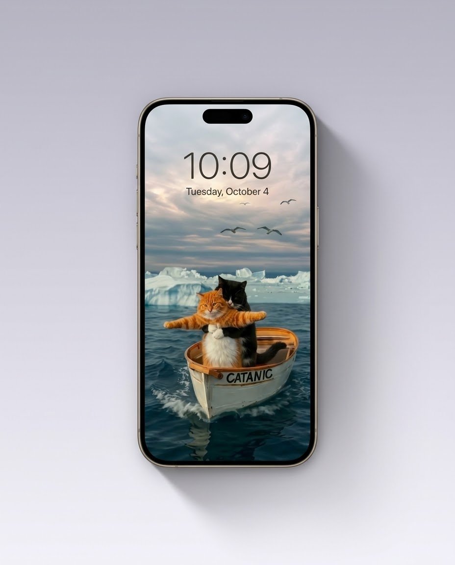 Moody_abstract's tweet photo. "I'll never let go, Jack..." 🐾💔
The ultimate cinematic phone wallpaper: CATANIC! 🚢🐱
🖼️ Slide 1: Full HD Wallpaper
📱 Slide 2: Phone Mockup Preview
📲 Save &amp; Bookmark this post for your phone lock screen!
#CatMemes #PhoneWallpaper #CatsOfX #LockScreen #Aesthetic https://t.co/A6QjA5Baub