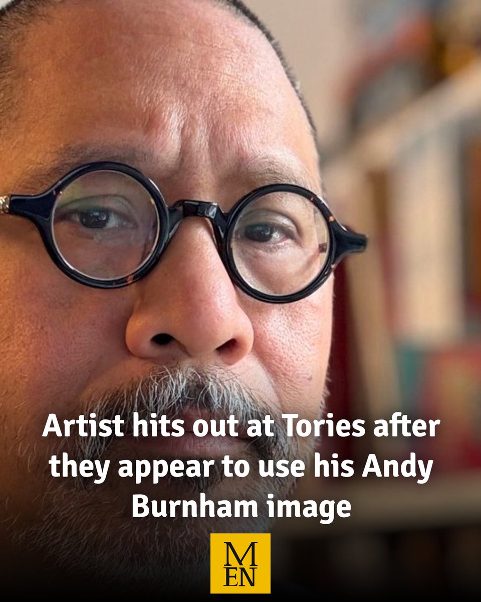 MENnewsdesk's tweet photo. Artist Stanley Chow has hit out at the Tory party after water bottles which appeared to use his image of Andy Burnham were handed out at their conference in Birmingham.

Mr Chow produced an image of the Prime Minister in his iconic style, which was used by the Labour Party. But he said he became aware earlier today (October 4) that there were water bottles at the Conservative Party conference which featured the image, as well as the headline 'Bottler Burnham' and '0% strength'.

He then took to Instagram and shared a post which read: "It seems like Conservatives have been using my artwork without my permission at their conference party... regardless of whatever your political allegiances are, it's still copyright infringement... I'll be seeking legal advice."