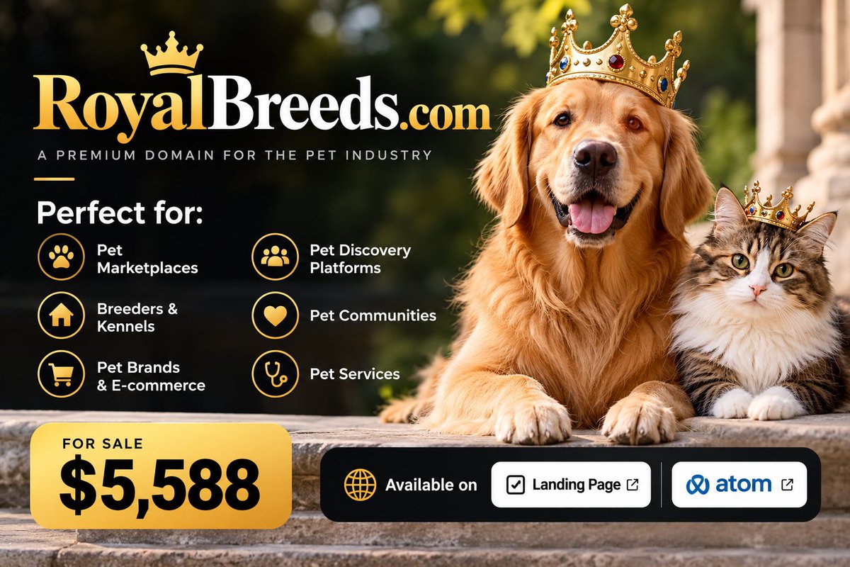 FlipTheBrand_'s tweet photo. Building a pet marketplace, breeder platform or pet brand?
https://t.co/3aTiOMsIBF is for sale — a memorable .com for pet marketplaces, breeders, kennels, pet e-commerce or pet services.
Interested? DM me.
#PetTech #PetBusiness #DomainsForSale https://t.co/c8oJC3nuG0