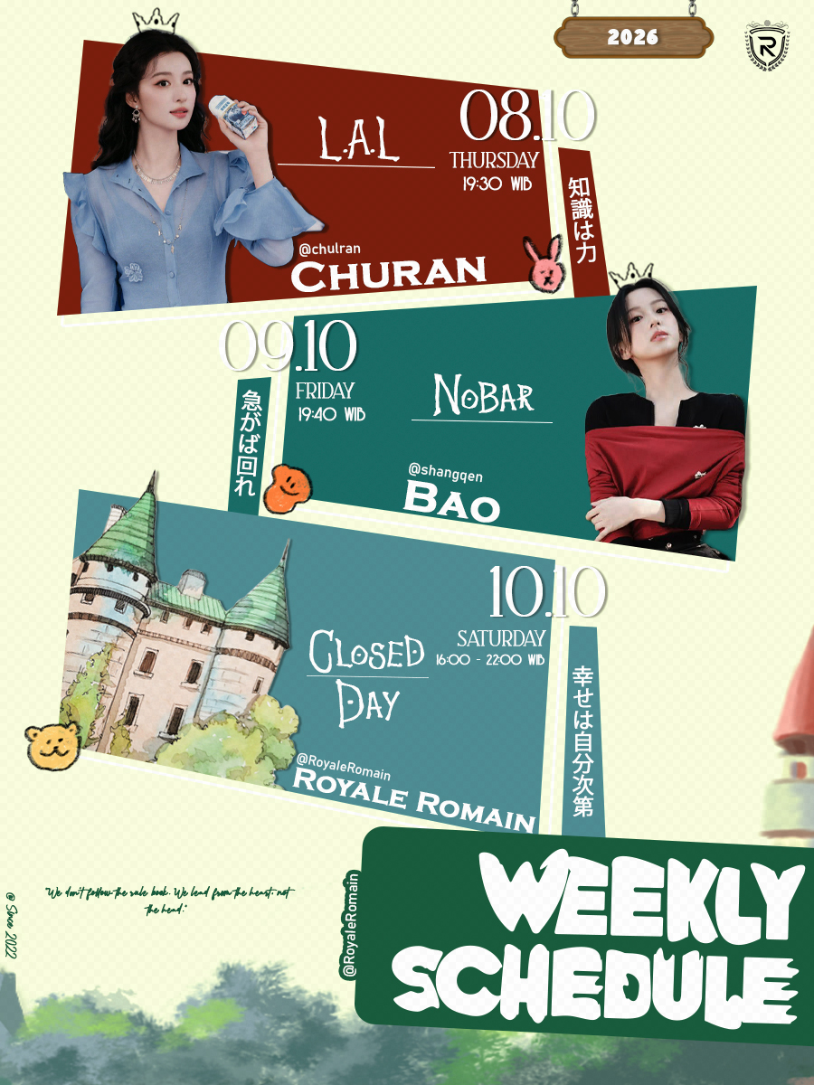 RoyaIeRomain's tweet photo. ㅤㅤㅤ
ㅤㅤㅤㅤㅤㅤㅤㅤㅤ 
ㅤㅤㅤ         𝗪𝗘𝗘𝗞𝗟𝗬 𝗦𝗖𝗛𝗘𝗗𝗨𝗟𝗘

ㅤㅤㅤ───── ⋆⋅☆⋅⋆ ─────

ㅤㅤㅤ https://t.co/xeLNL8R8pw