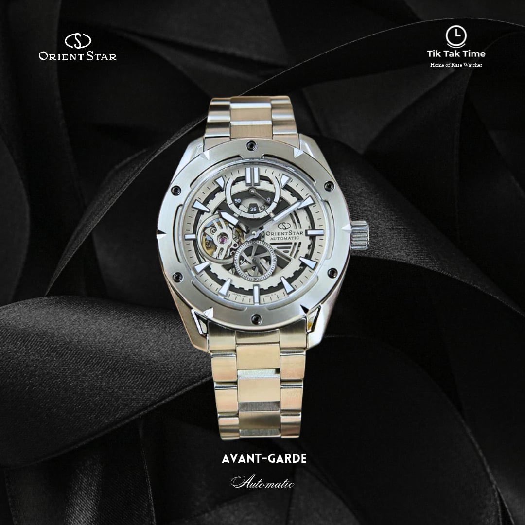 TiktaktimeInfo's tweet photo. 🕶️ ORIENT STAR Avant-garde Skeleton (RE-AV0A02S) — a mechanical sports skeleton with a modern 3D look! Double-layer openwork dial with honeycomb + gear motifs, clear view of the movement, plus power reserve at 12 and a small seconds at 6. ⌚⚙️ #OrientStar #Skeleton #Automatic https://t.co/FW9bfv8JWj