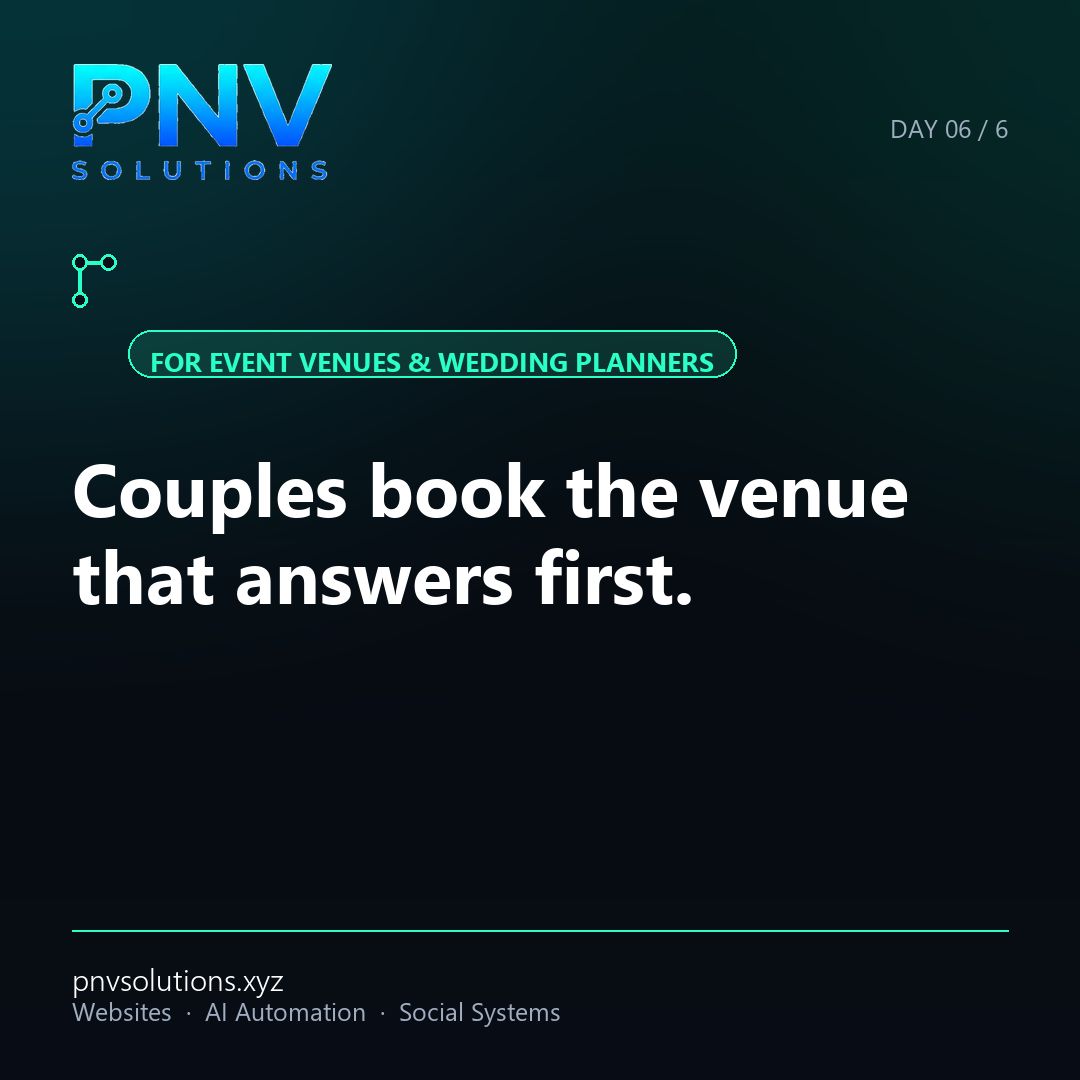 PNV_Solutions's tweet photo. Couples book the venue that answers first. Instant inquiry replies, tour booking, and a 24/7 chatbot for date + pricing questions. First Month Free. https://t.co/jnka57X3eP #PNVSolutions #NewMexicoWeddings https://t.co/BQzWsa4wlz