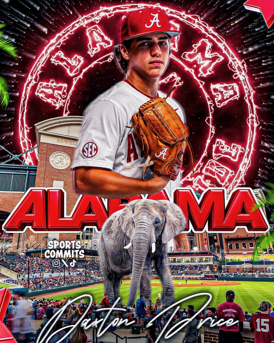 Daxprice01's tweet photo. I’m blessed and excited to announce my commitment to the University of Alabama to continue my academic and baseball career. First, I want to thank the Lord for guiding me throughout this journey and giving me this opportunity. I’m so thankful for my family, coaches, teammates, and everyone who has supported and pushed me along the way. A special thank you to the Alabama coaching staff for believing in me and giving me the chance to continue my baseball career. I’m so excited for this next chapter and grateful to call Tuscaloosa home. I can’t wait to see what God has in store. Roll Tide! 🐘