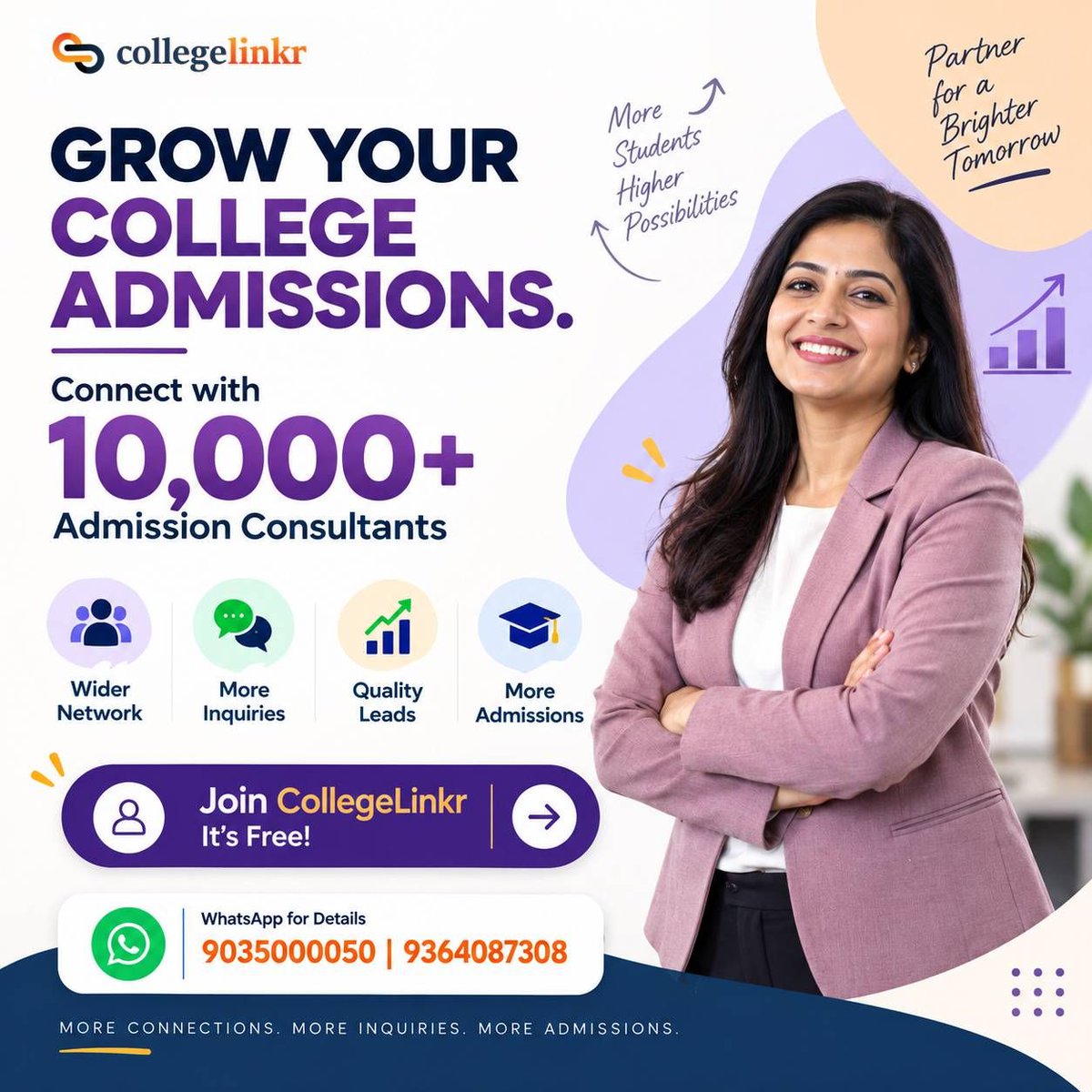 promilo's tweet photo. Get More Admissions in 2027 🎓
List your college on CollegeLinkr FREE and reach 10,000+ admission consultants across India.
✅ Free listing
✅ More visibility
✅ Pay only on successful admissions
📲 9035000050 | 9364087308
#CollegeAdmissions #Admissions2027 #HigherEducation https://t.co/QsS8WvKJI0