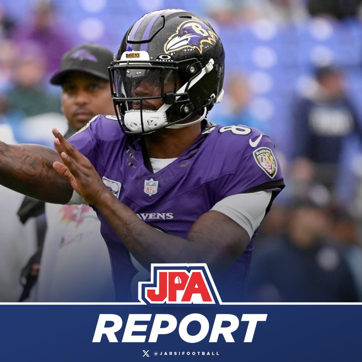 jasrifootball's tweet photo. Something to monitor: Ravens star QB Lamar Jackson was spotted leaving the team’s stadium with a walking boot on his left foot, per @brianwacker1

He left the game early with an ankle injury. https://t.co/Wb06dDxYKs