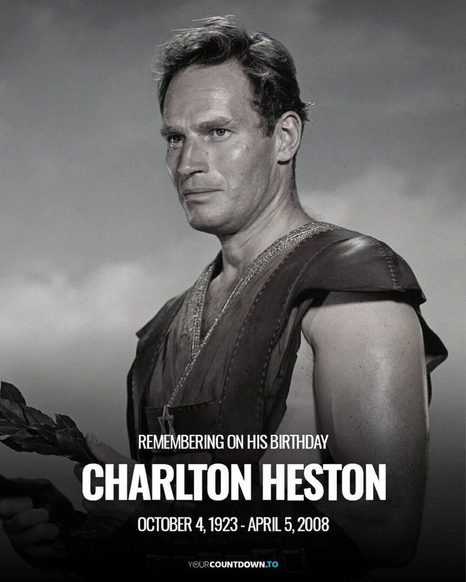 hernanqo's tweet photo. @PatoCornejo Recordando a Charlton Heston, nació el 4/10 de 1923.
Más de 125 papeles, incluyendo Ben-Hur (1959 ganó el Oscar) Los Diez Mandamientos (1956) El Planeta de los Simios (1968) 
Heston fue un activo partidario del movimiento por los derechos civiles en la década de 1960 https://t.co/jv3rGhGCNC