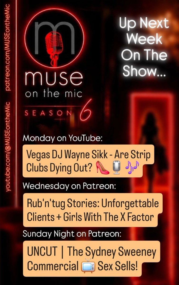 MUSEontheMic's tweet photo. Up Next Week on the Mic ππΆ
π And we don't want you to miss a moment! β’ 3 Days a Week β’ The Hottest *Spicy* Podcast on-air!
SUBSCRIBE & TUNE INπΆπ₯
β‘οΈ https://t.co/0tTfOjcqY9 Mondays!
β‘οΈ https://t.co/uBBmuGklyO Wednesdays & Sundays!
#podcast #episodeschedule #adultbusinessowners #subscribe #adultpodcast