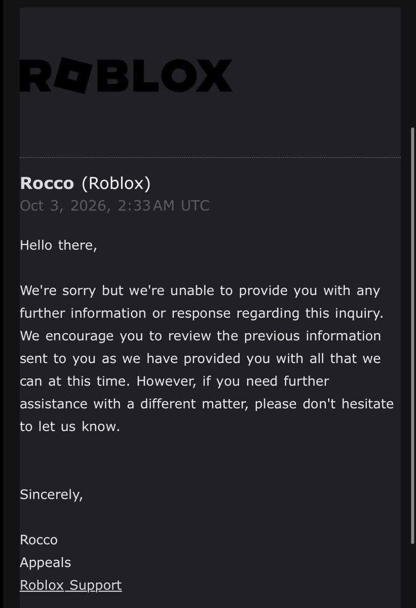 Isiwinini's tweet photo. still falsely banned with my account
@Roblox @RobloxCreators @BOYMAMAG @nicktornow Please have a human manually review my case.
user: h6rqou
#RobloxSupport #RobloxBan https://t.co/RsknHcijkc