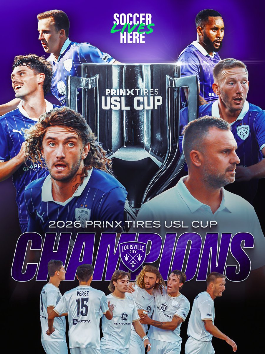 USL_Cup's tweet photo. 𝗣𝗨𝗥𝗣𝗟𝗘 𝗥𝗘𝗜𝗚𝗡 💜🏆

@loucityfc etch their name into history as your 2026 #PrinxTiresUSLCup Champions! 👏 https://t.co/jLhOwemmaI