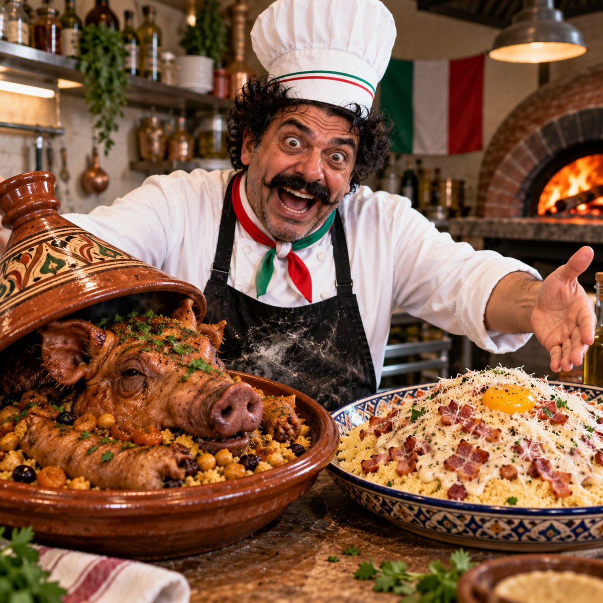 lebeursaley's tweet photo. @i8snr Les gars arrêtez, les Italiens vont finir par faire des tajine de cochon et des couscous carbonara! 😅 https://t.co/gj5yIsTMot