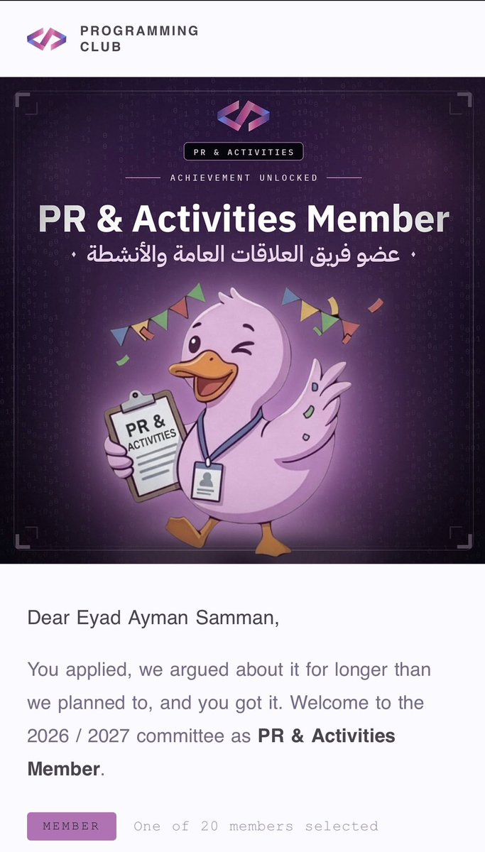 lixyad's tweet photo. الحمد لله ثاني قبول في الأندية الطلابية لهذا العام الدراسي ولكن ذي المرة في @ProgrammingClb 
وان شاء الله أكون عند حسن الظن 👏🏻👏🏻👏🏻
#Programming_Club 
#نادي_البرمجة
#نبرمج_مستقبلنا https://t.co/Dvydh43szB