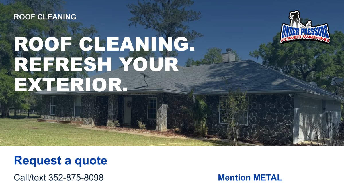 powerwashocala's tweet photo. Roof cleaning in Ocala. Tell us your roof type and request a quote.

https://t.co/ULMSVHSvX6
Mention METAL when you contact us. https://t.co/JmnhQmdG9Z