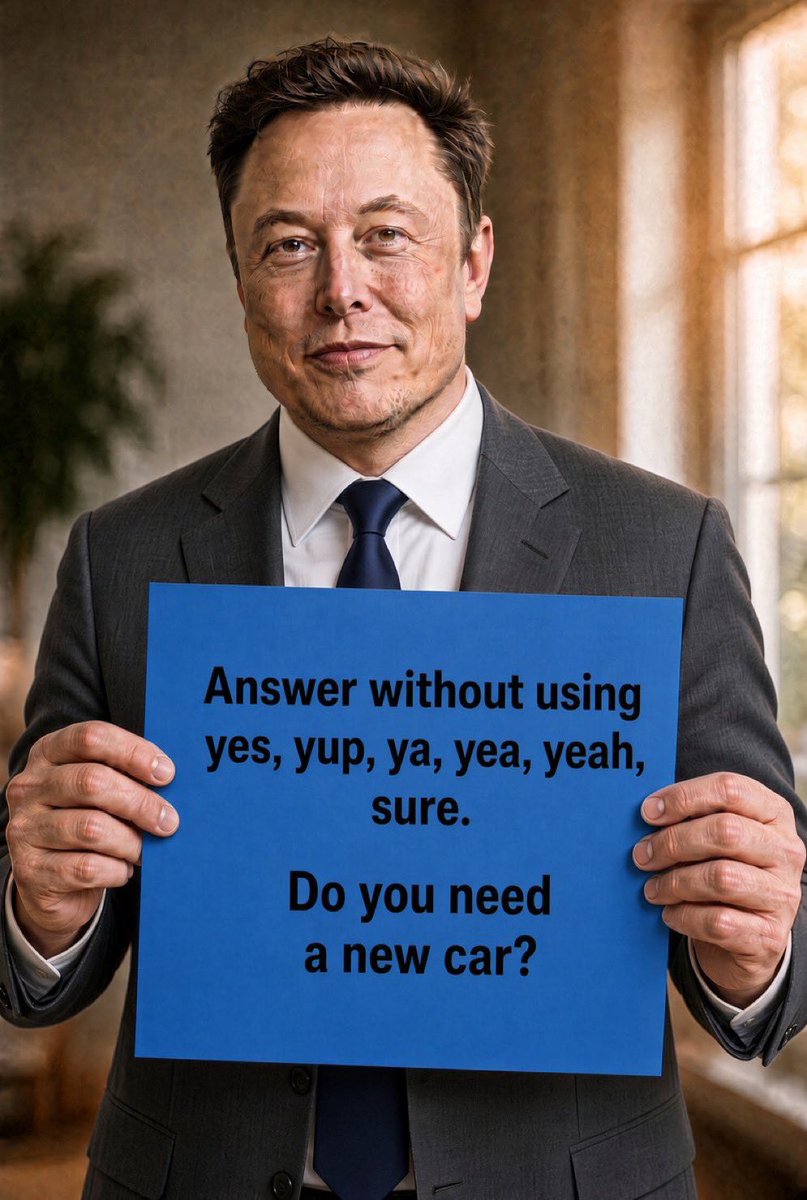 CEOElonMus782hv's tweet photo. Answer the question: Do you need a new car? https://t.co/tbKPj803Y9