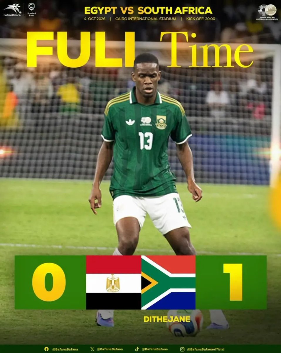 AfricaFactsZone's tweet photo. South Africa's Bafana Bafana defeat Egypt 1-0 away from home in an international friendly. https://t.co/CPFVcXI0N4