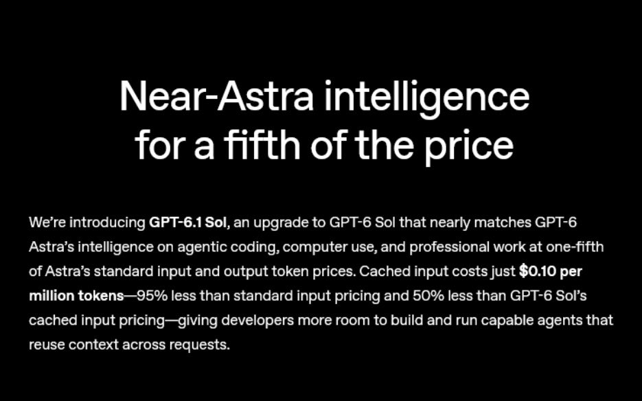 Dr__singularity's tweet photo. Acceleration continues. We won't slow down until ASI is here.
Humans keep pushing forward no matter how difficult the challenge is.
GPT-6.1 Sol
"Near Astra intelligence for 1/5 of the price." https://t.co/Dl4AOVZS3V