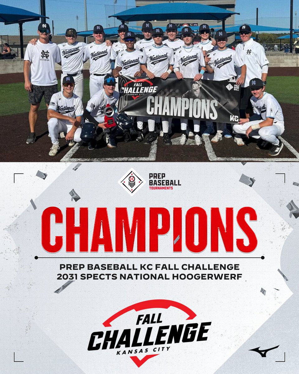 PBTKansasCity's tweet photo. πCHAMPIONSπ
Congratulations to the 2026 Prep Baseball KC Fall Challenge 15u Champions, 2031 Spects National Hoogerwerf!
#PrepBaseballKC | #KCFallChallenge https://t.co/HvFjjR86SX