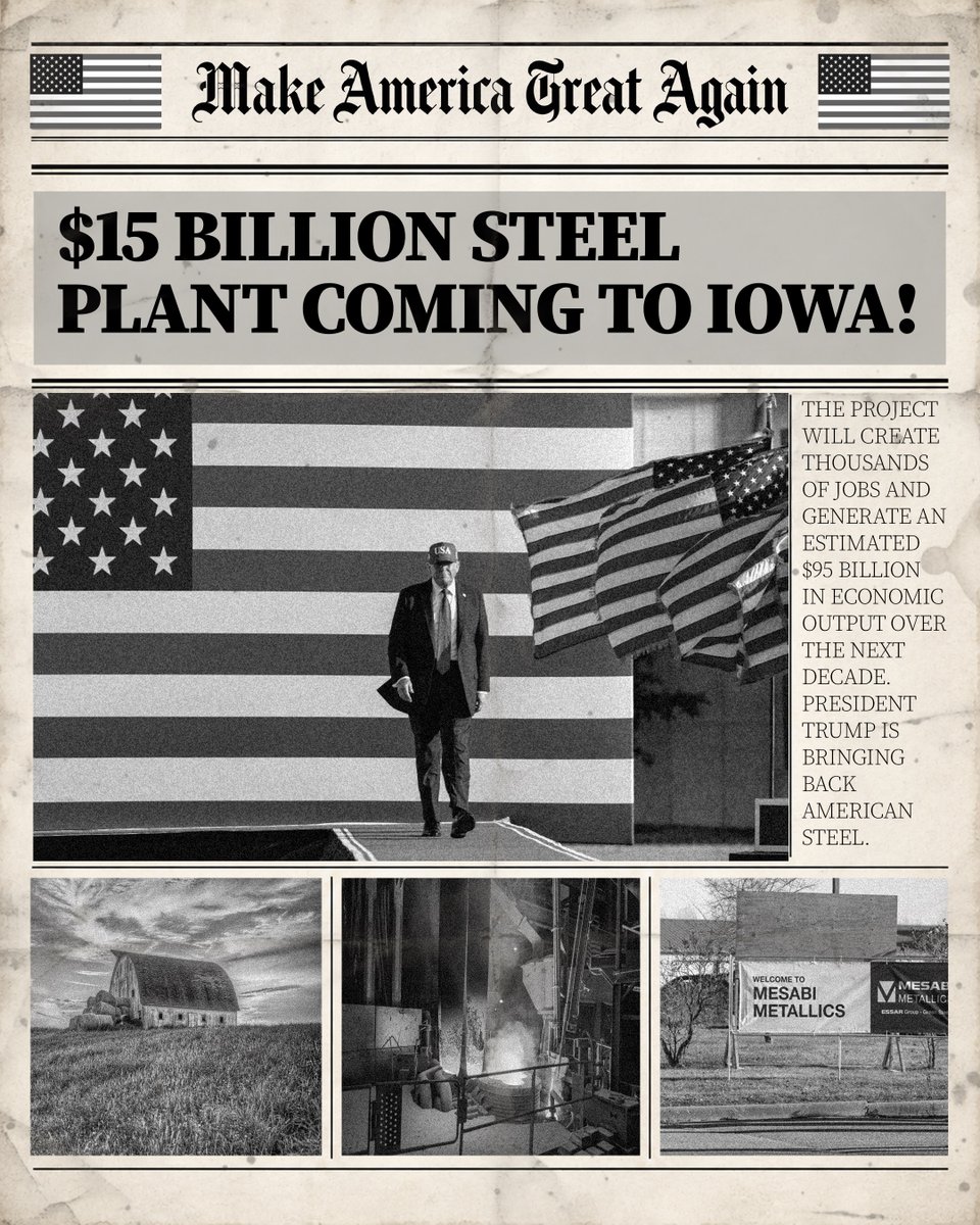 WhiteHouse's tweet photo. The LARGEST steel plant in American history 📰🇺🇸 https://t.co/ZUQQs4VR8s