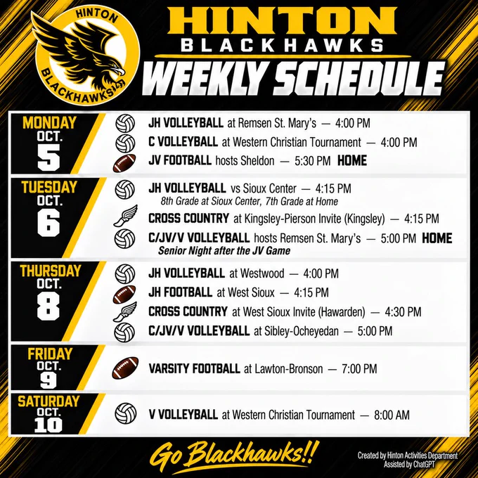 Weekly Schedule - October 5th-10th