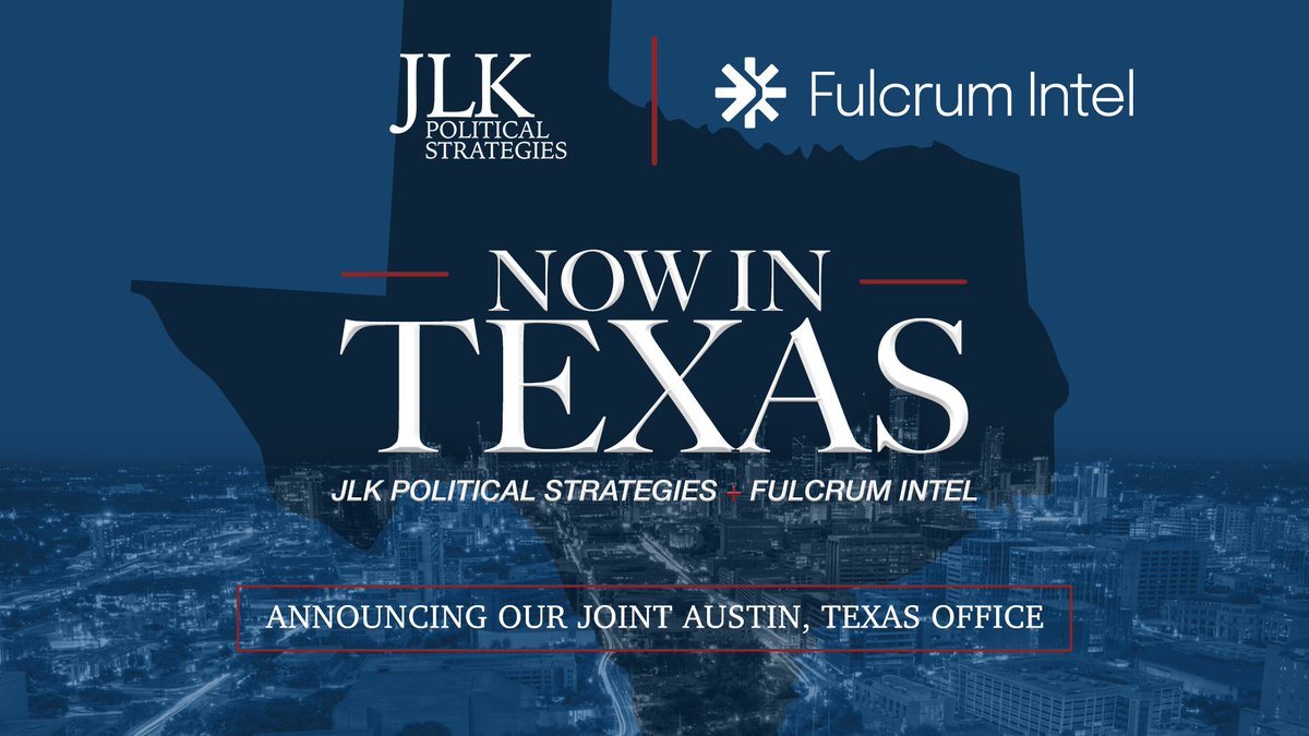 JLKPolitical's tweet photo. JLK Political Strategies is proud to announce the opening of our new Austin office in partnership with Fulcrum Intel.

We’re excited to expand our footprint in the Lone Star State and get to work in Austin. https://t.co/q2jLl2QhLA