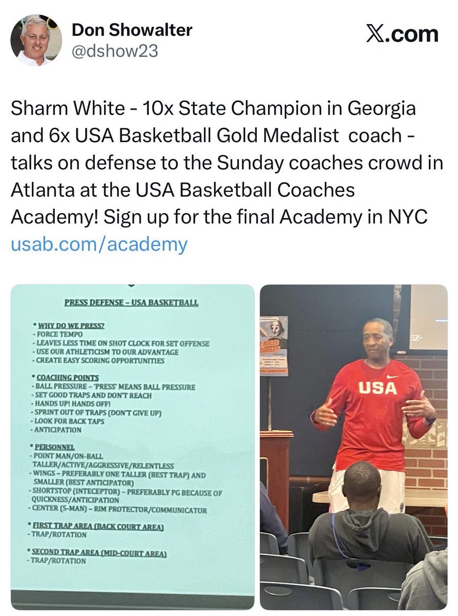 coachswhite's tweet photo. Incredible weekend of hosting, learning and sharing with the @usabasketball @USABYouth Coaching Academy at @paceacademy!!
#CantStopWontStop https://t.co/A57gm6EJLt