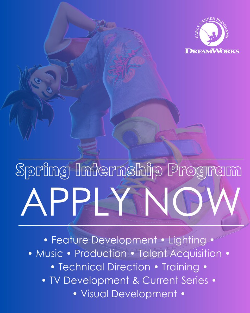 dreamworksjobs's tweet photo. Apply NOW to our 2027 Spring Internship Program! 🌙
Applications close on Monday, 10/19 at 11:59pm.
🔗 Apply here: https://t.co/3ued95j8NW https://t.co/Jwqdg2uC5Q
