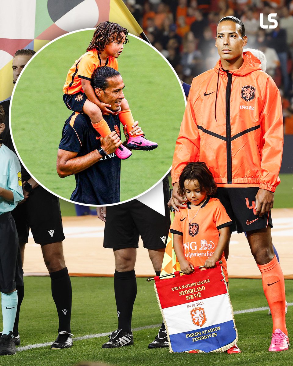 livescore's tweet photo. Virgil Van Dijk’s son was his mascot as he entered the pitch on his 100th national team appearance 🥹🧡

Celebrating his historic milestone with family 👏 https://t.co/DkiMB55JBY